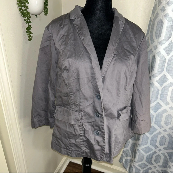 Lane Bryant Stretch Blazer Womens Size 18 Button Front Pockets Grey Notch Lapel - Picture 1 of 5